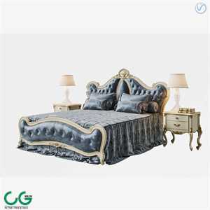 European style carved double bed combination 3d model